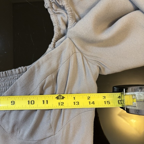 Aritzia Wilfred Novella Smocked Square Neck Mini Dress 6 Gray Blue‎ - Stains - Picture 9 of 9